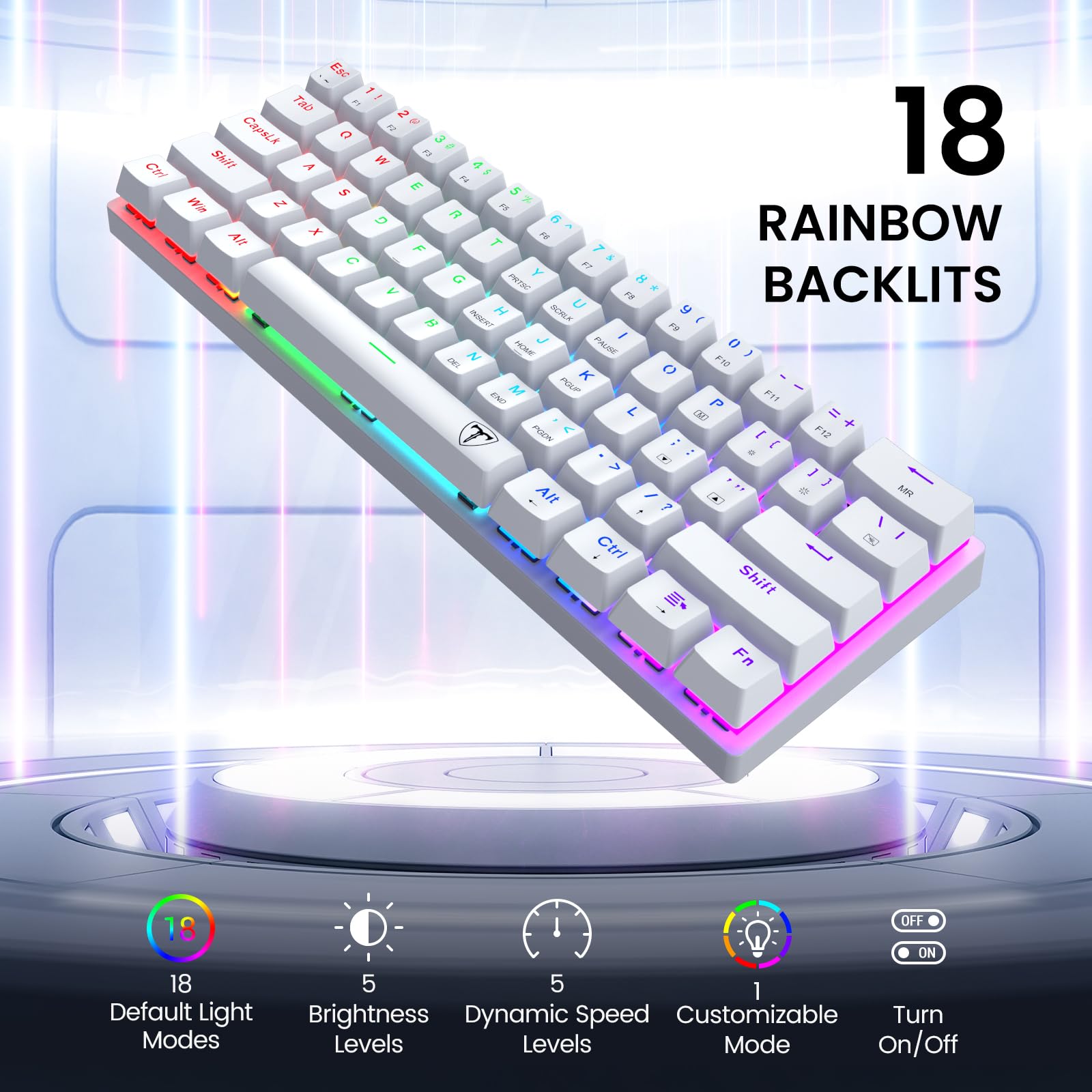 60% Wired Mechanical Gaming Keyboard with Red Switches, LED Backlit view 3