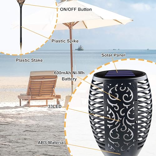 Miniatura 7 de Linterna solar grande con llama parpadeante, luces solares ultrabrillantes mejoradas para exteriores, decoraciones de paisaje, iluminación de