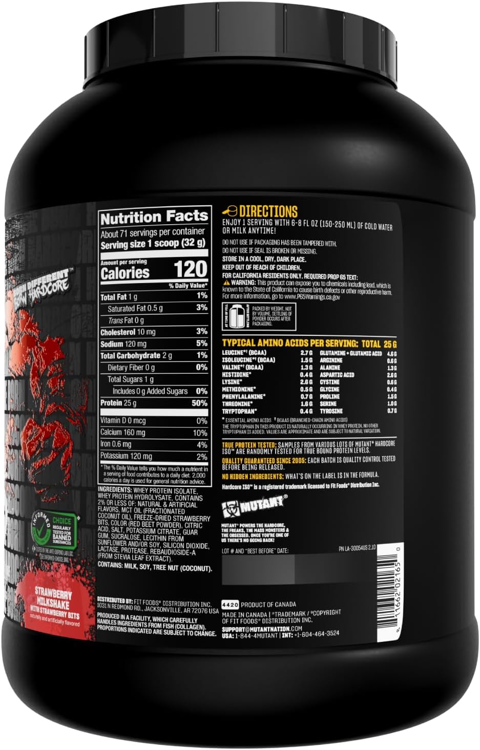 Mutant Hardcore ISO Whey Protein Isolate Powder Acts Fast to Help Recover, Build Muscle, Bulk and Strength, 5 lb - Strawberry Milkshake