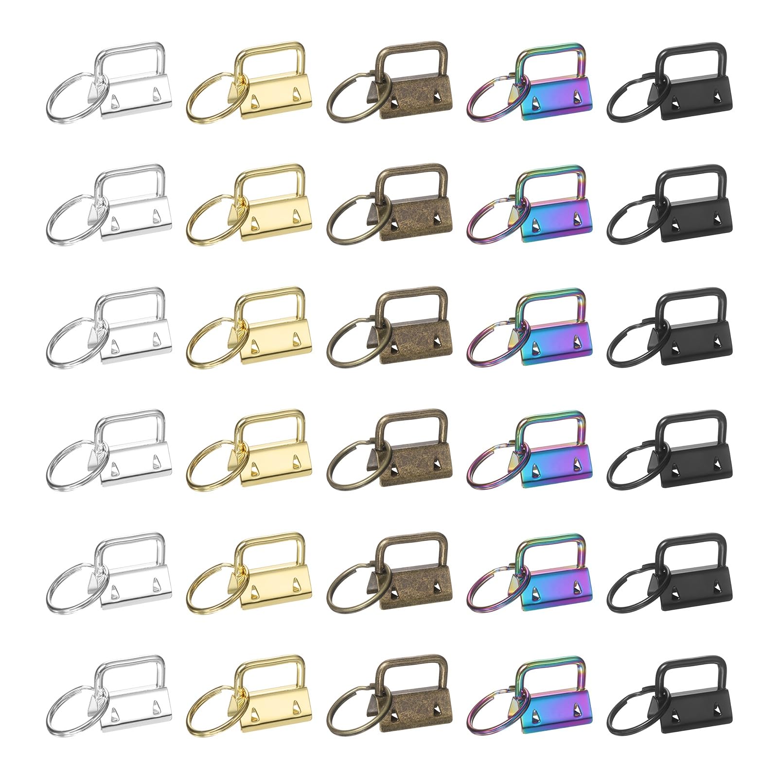 sourcing map 30 Pcs Key Fob Hardware, 1in 26mm Wristlet Clasp Sets with Key Rings for Keychain Making Supplies Lanyards Bag DIY Crafts, Silver/Gold/Bronze/Colorful/Glossy Black
