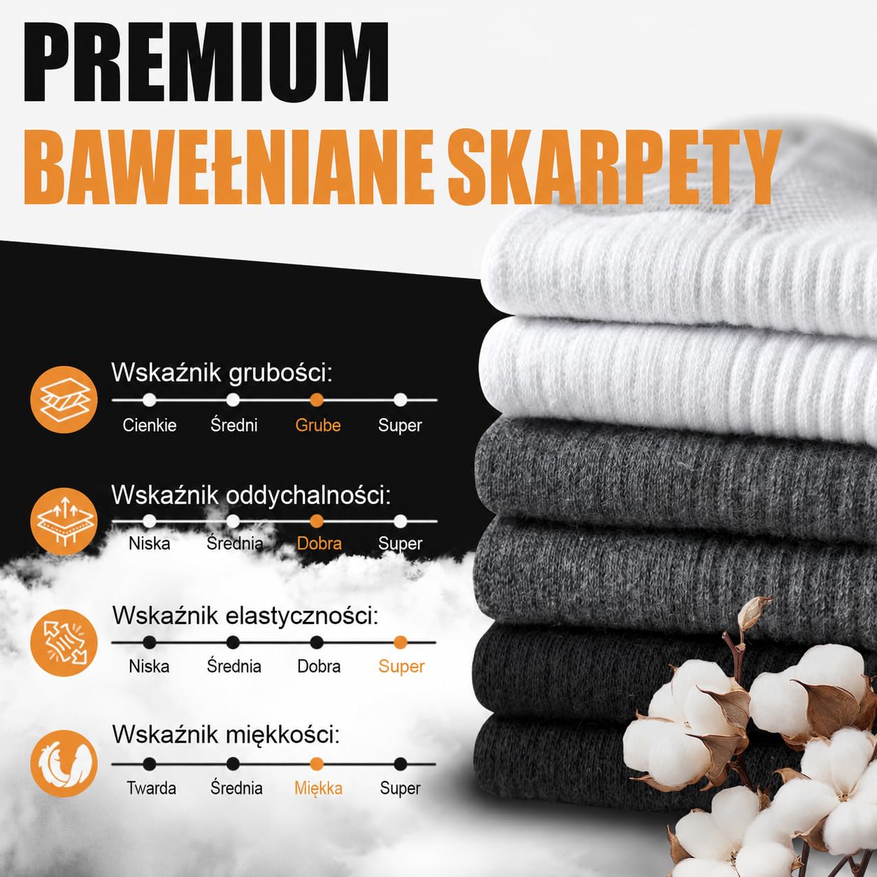 Niorasen Skarpety Męskie Damskie 35-38, 43-46, 39-42, 47-50, 6 Par Zimowe Oddychające Bawełniane Skarpety Turystyczne, Sportowe, Trekkingowe, Ciepłe Wyściełane Skarpety Do Biegania I Tenisa