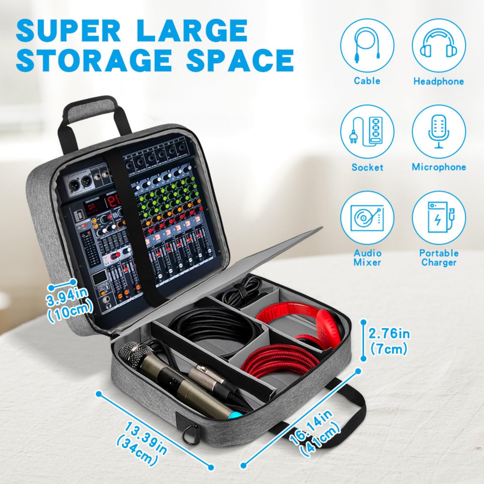 LUOFENG Bolsa de mezcladores profesional para equipo auditivo, funda protectora portátil con acolchado grueso y diseño a prueba de golpes