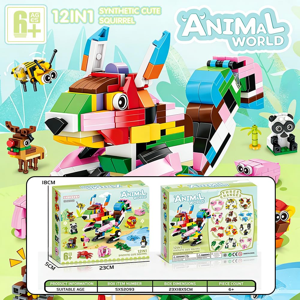 Dinosaur Building Blocks Party Favors for Kids 12 Packs Mini Animals Building Blocks Toy - Image 2