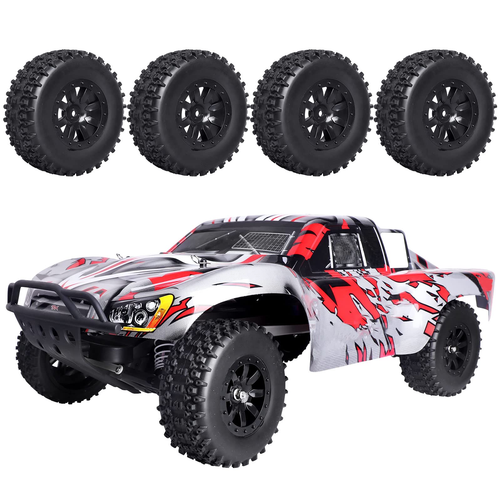 RC Wheel Set 4pcs - Tires & Rims Pre-Glued For 1:10 Scale Short Course Trucks (Slash, Redcat, HPI, Losi & More), Style B - View #3