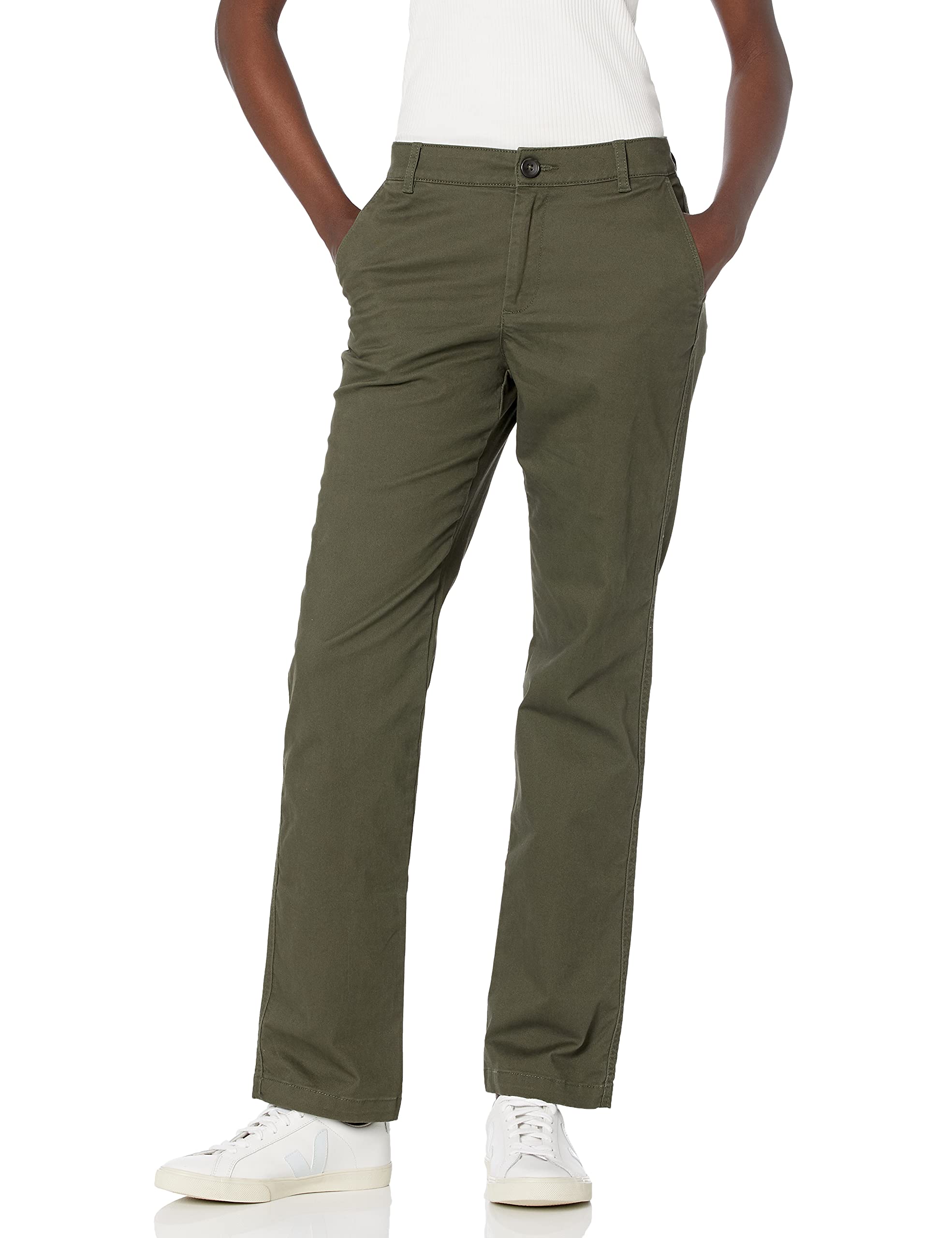 Amazon Essentials Womens Slim Fit Straight Leg Mid-Rise Stretch Twill Chino Pant