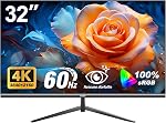 Gawfolk 32 Inch 4K UHD Computer Monitor, Ultra-Clear (3840×2160p) Screen, 100% sRGB,178° Viewing Angle, HDMI、Display Port, Compatible with Wall mounting 100 * 100MM - Black