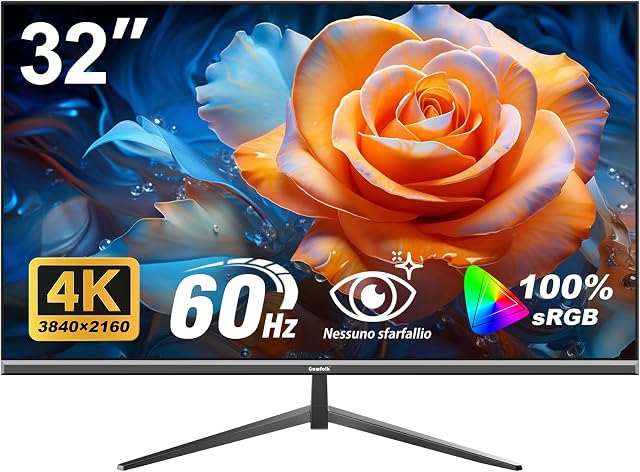 Gawfolk 32 Inch 4K UHD Computer Monitor, Ultra-Clear (3840×2160p) Screen, 100% sRGB,178° Viewing Angle, HDMI、Display Port, Compatible with Wall mounting 100 * 100MM - Black