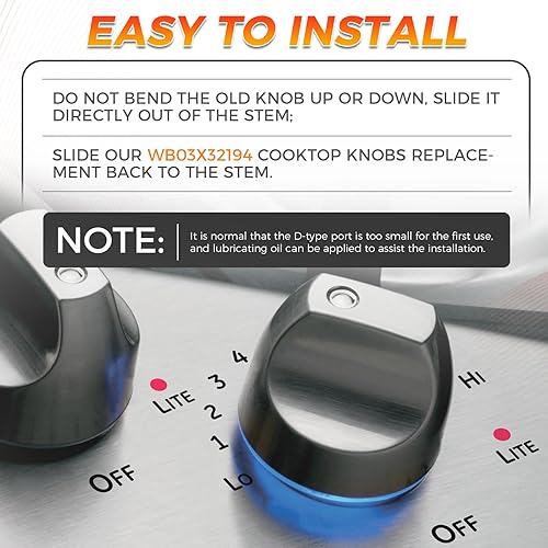 Miniatura 5 de Paquete de 5 perillas de control de quemador de cocina WB03X32194 WB03T10329, perillas de acero inoxidable para estufa GE Cafe Series, reemplazo del