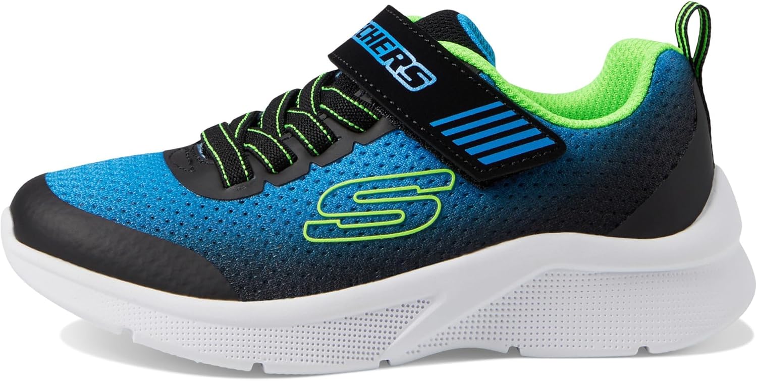 Skechers Kids Boy's Microspec-Zorva Sneaker, Black/Blue/Lime, 1 Little Kid
