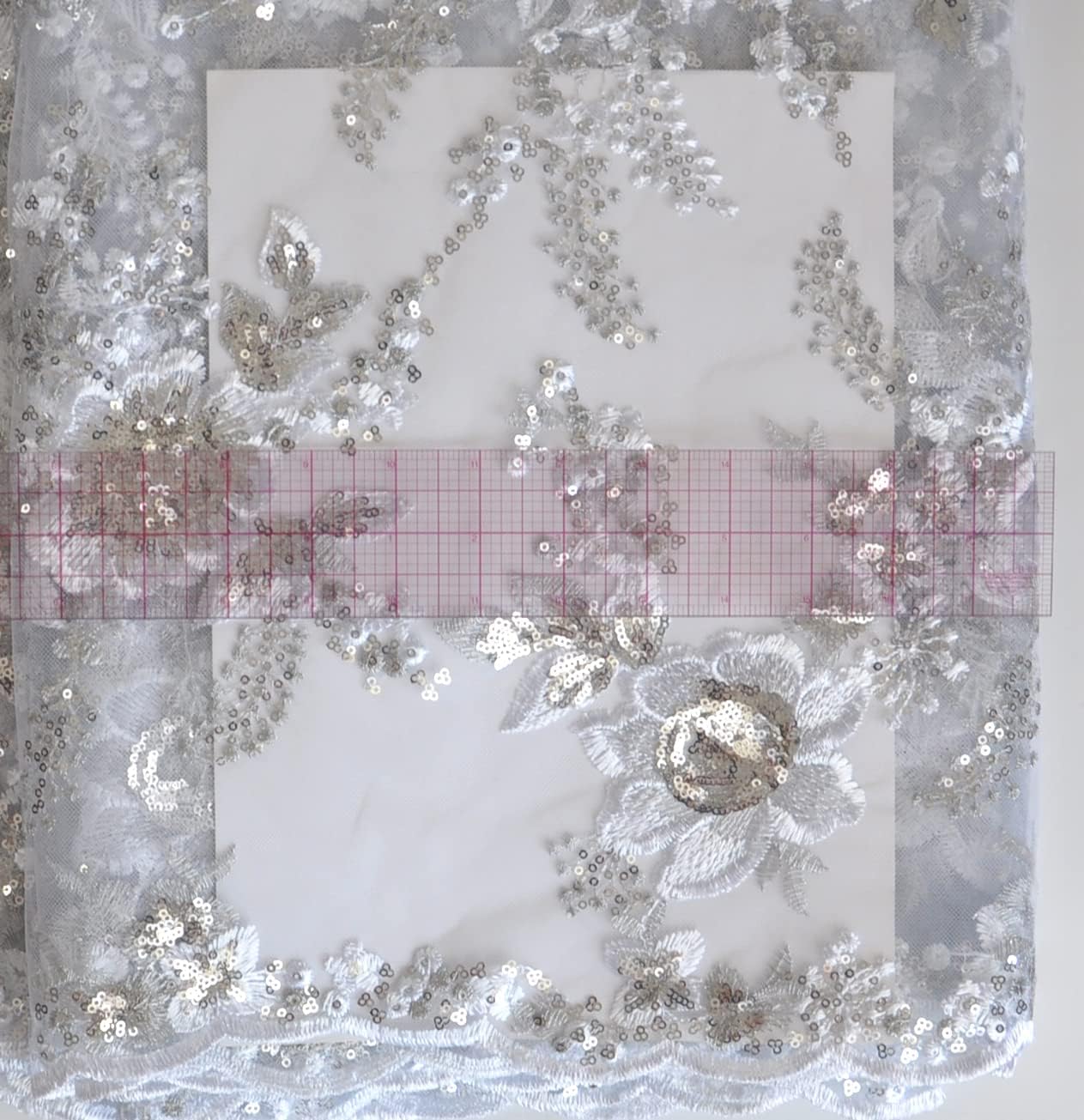 SanVera17 African Fabric Net Fabrics Sequins Embroidery Nigerian Embroidered Lace Fabric for Party Dress (White) 5 Yards 2206-7
