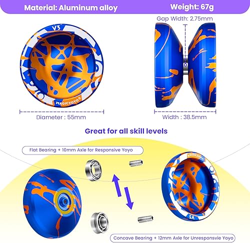 Miniatura 29 de MAGICYOYO Yoyos responsivos para niños principiantes, paquete de 2 Pro Yoyo, Yo Yo V3 de metal de doble función, yoyos de plástico K1 Plus con 12