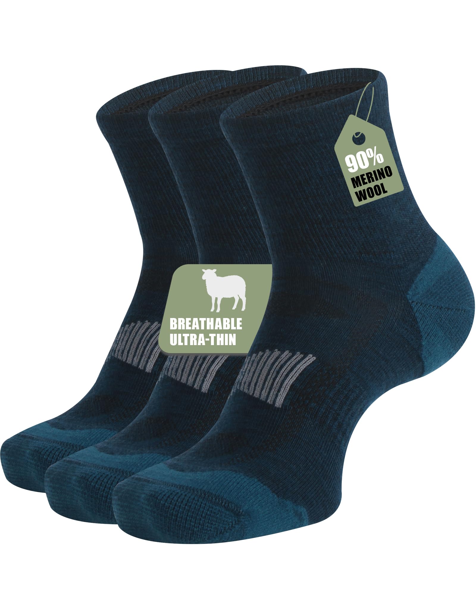 90% Merino Wool Socks for Men and Women,Casual Breathable Soft,3 Pairs,XLarge,Blue