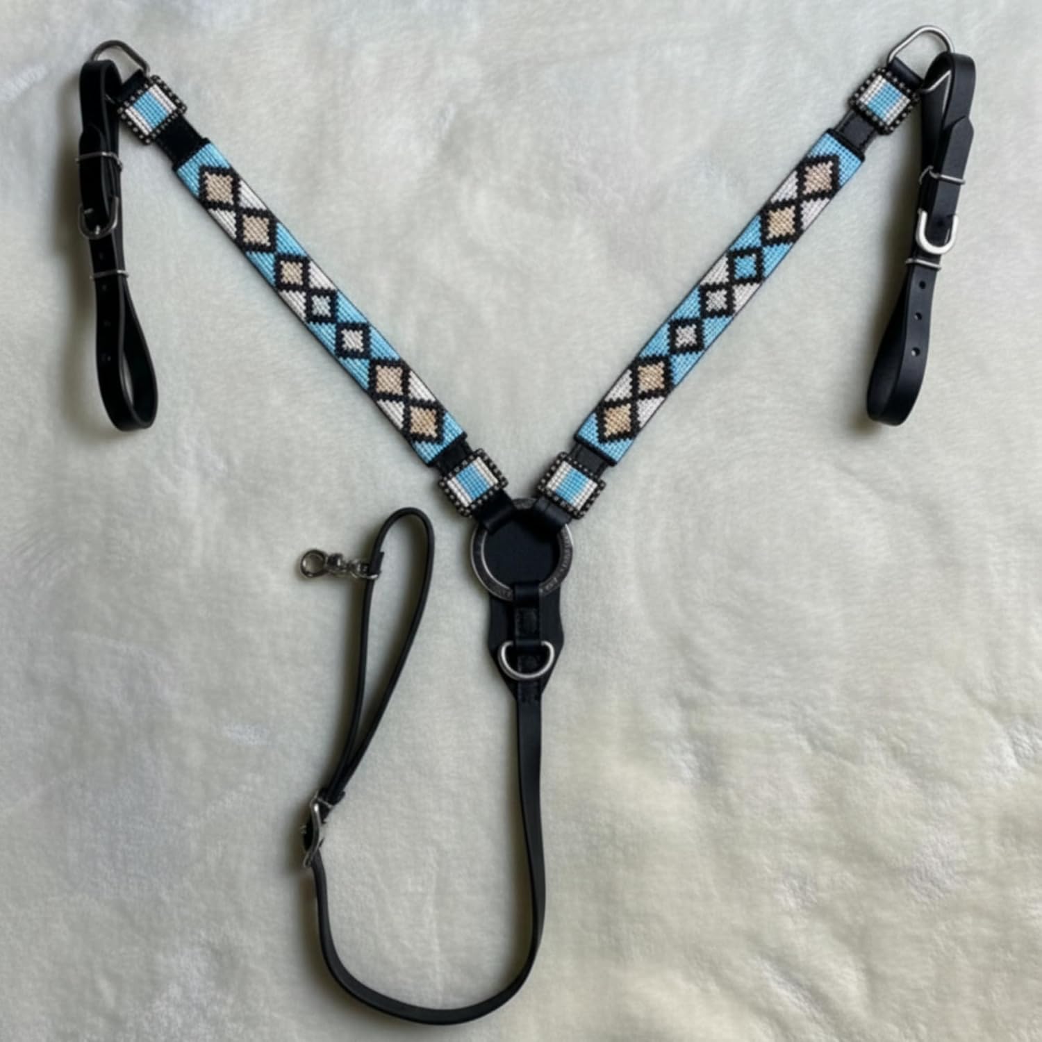 Western Premium Leather Equestrian Headstall, Breast Collar, Reins & Wither Straps - H Beaded Design,COB Size IN92