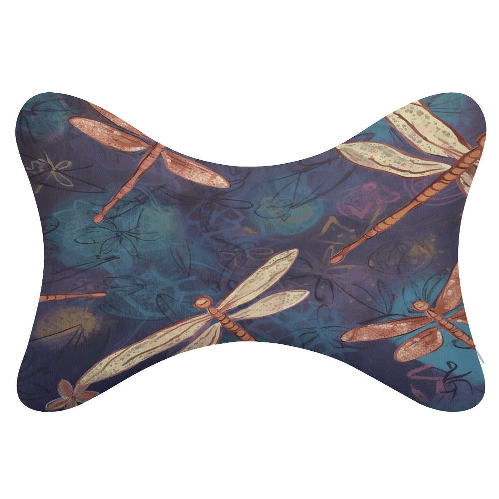 FekiLoot Hand Painted Dragonfly Car Headrest Set of 2,Softness Memory Foam Car Neck Pillow with Breathable Removable Cover Car Neck Support Pillow Ergonomic for Driving, Office