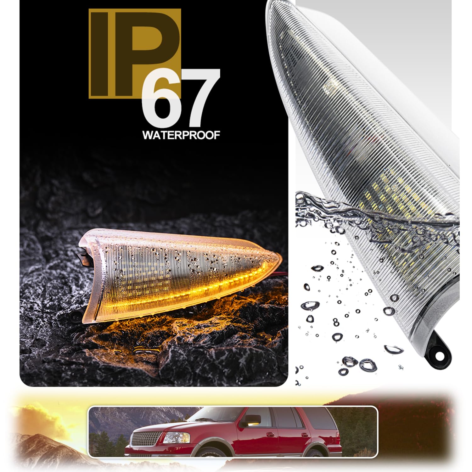 Amazon | シーケンシャル LED アンバー&ホワイト サイドミラー