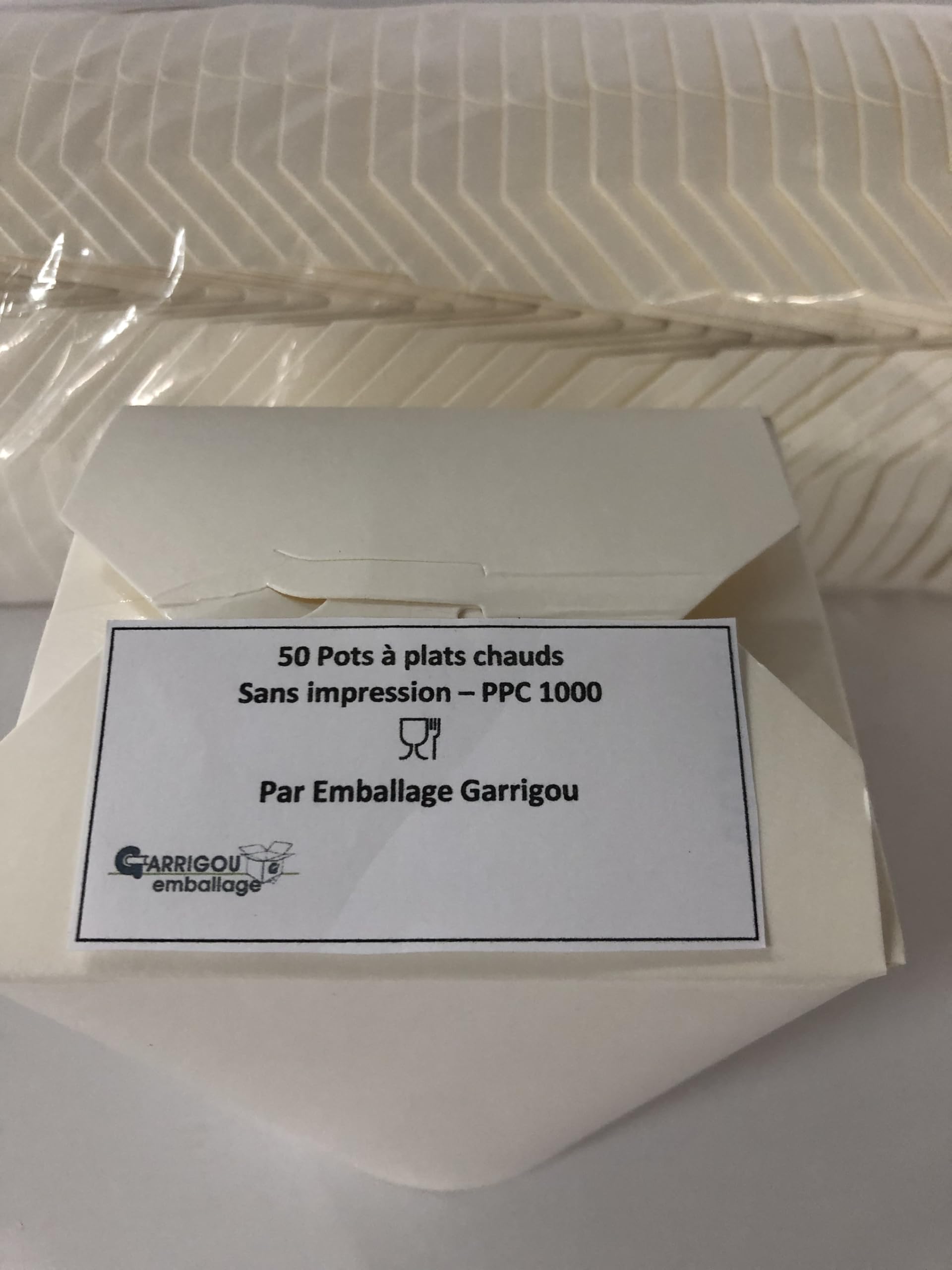 jem Emballage garrigou - Lot 50 Boites Carton Blanc Pasta Box Nouilles Pâtes Plats Cuisinés Plats Asiatiques et Orientaux Vente à Emporter (780 ML)