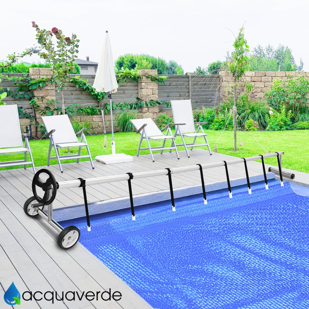 acquaverde | Rullo Avvolgitore per Telo Piscina in Alluminio | 3 Tubolari da 2,15 m Ø80mm | Adatto per Piscine da 3-5 m | Ideale per Copertura Termica o Solare