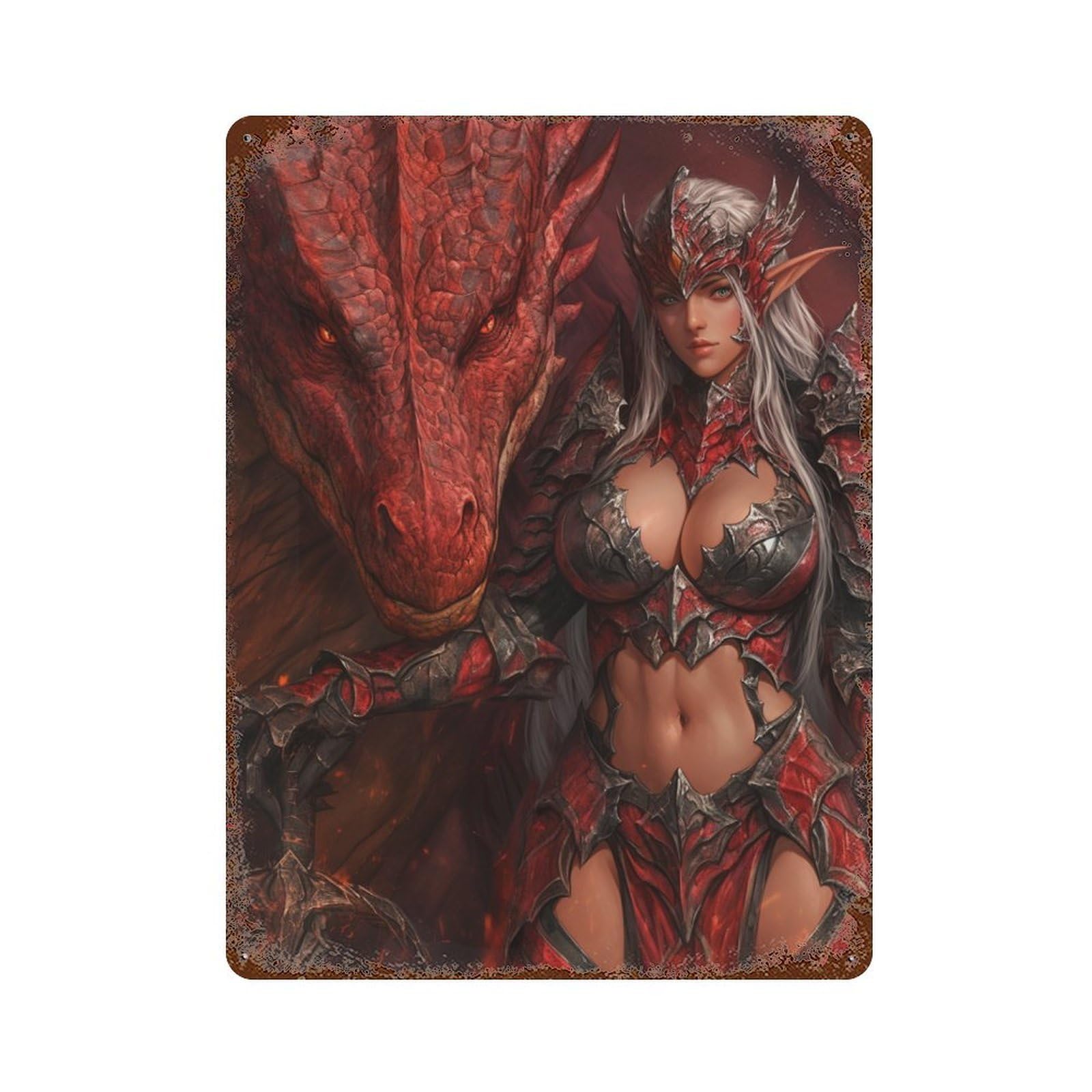 Dragon Armor Fantasy Artwork-4 Vintage Rust Metal Sign 15.7"x11.8", Classic Wall Plaque for Garage, Pub Or Kitchen
