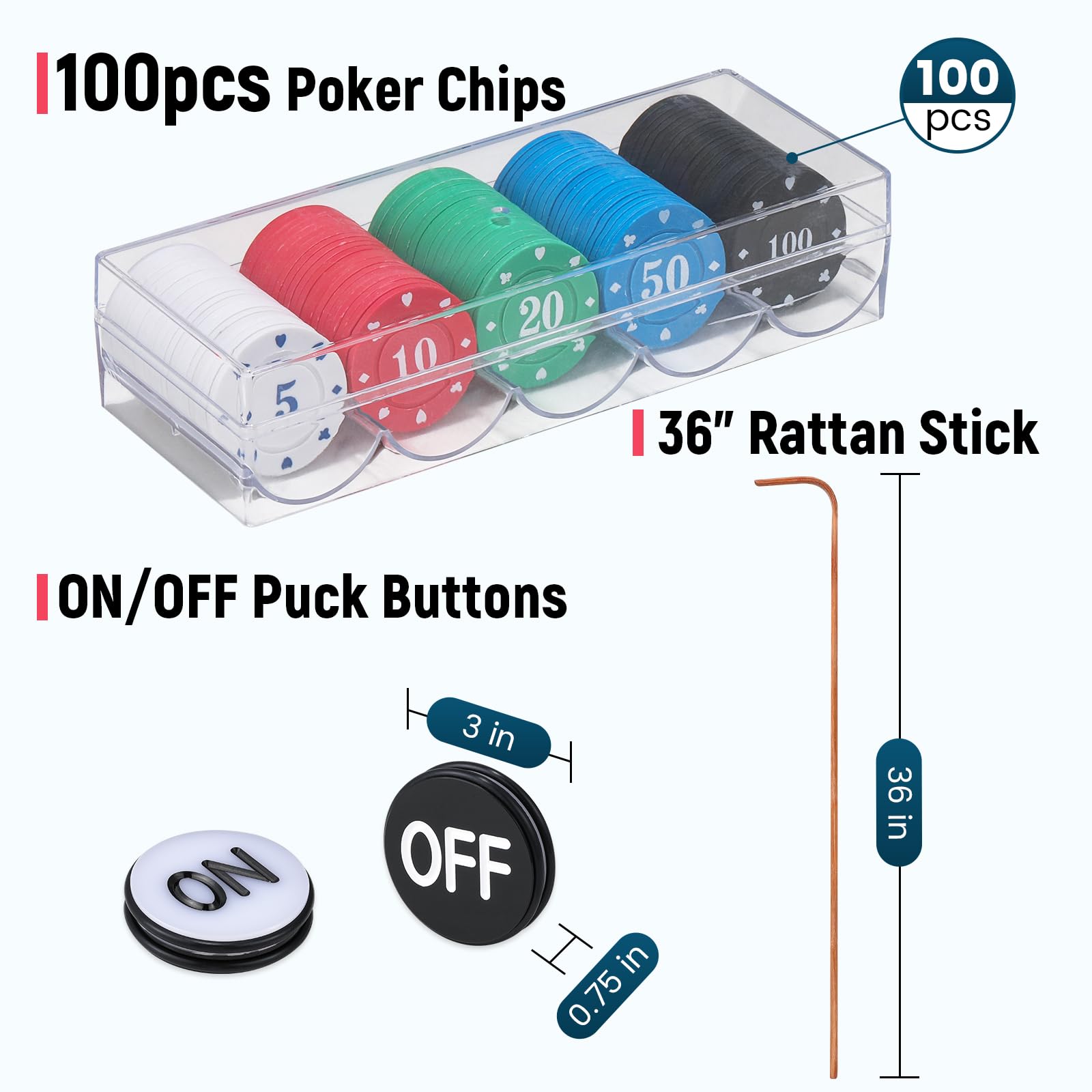 Proshine Craps Tischspiel-Set mit 88,9 x 177,8 cm großen Gummi-Matte, 91,4 cm Rattan-Stab, 19 mm Würfel, Ein-/Aus-Taste und 100 Chips, Craps-Spiel-Layout für Party - 5