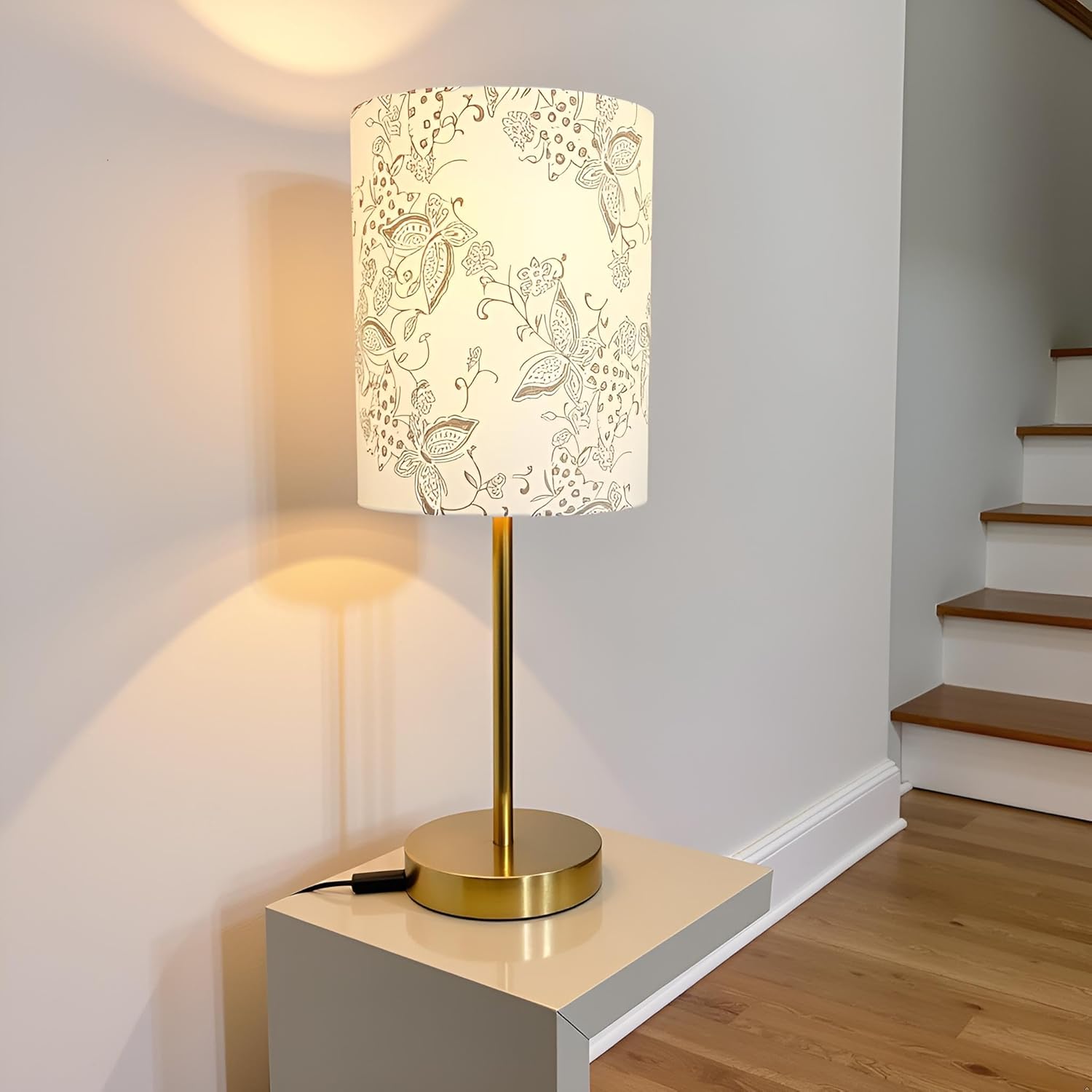 Aspen Creative 31280 Transitional Drum (Cylinder) Shaped Spider Fitter Lamp Shade in Cream Butterfly Pattern, 8" wide (8" x 8" x 11")