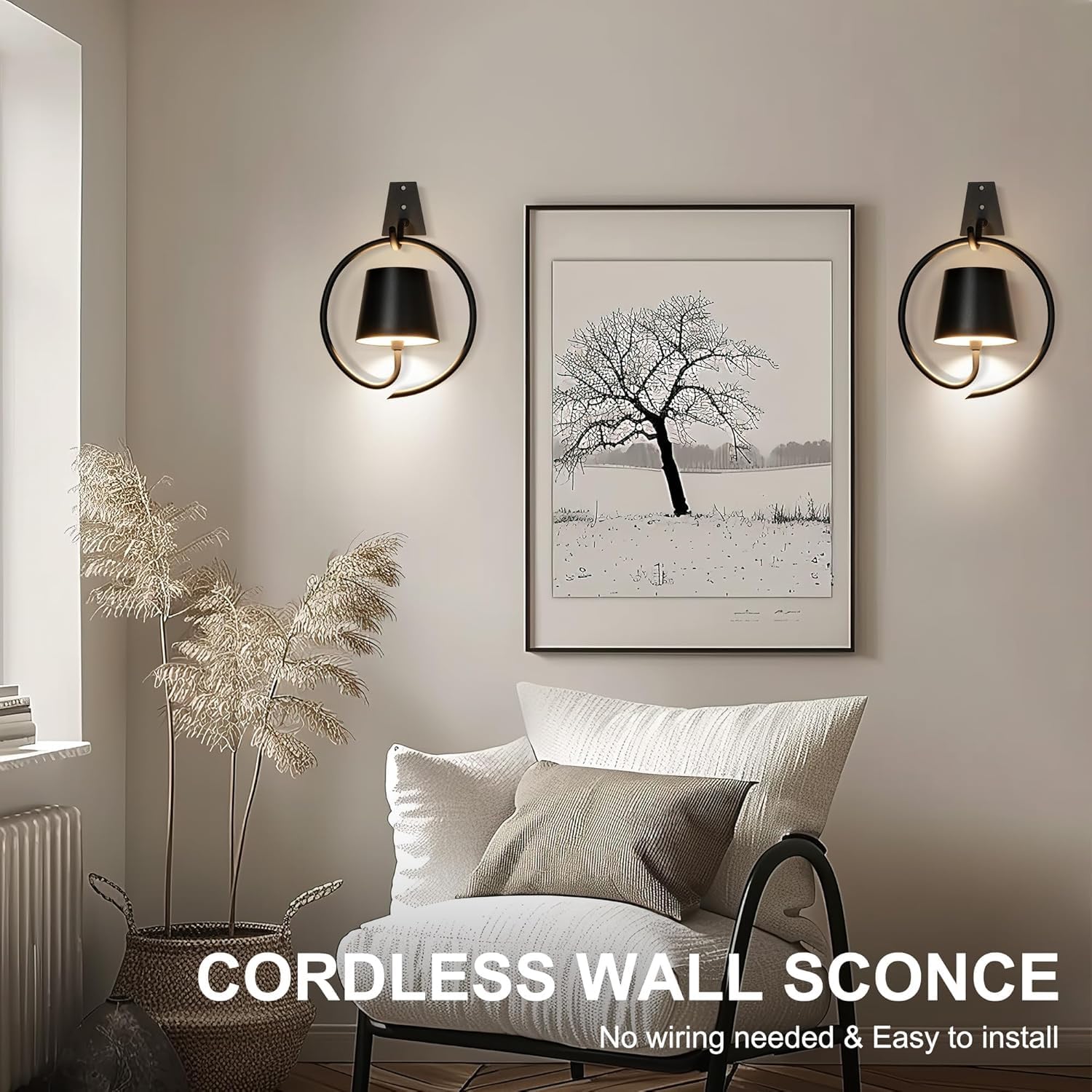 Applique da Parete a Batteria, luci LED Ricaricabili per Interni, luci LED Wireless, lampade LED Impermeabili per Camera da Letto e Soggiorno, Certificazione CE UE.