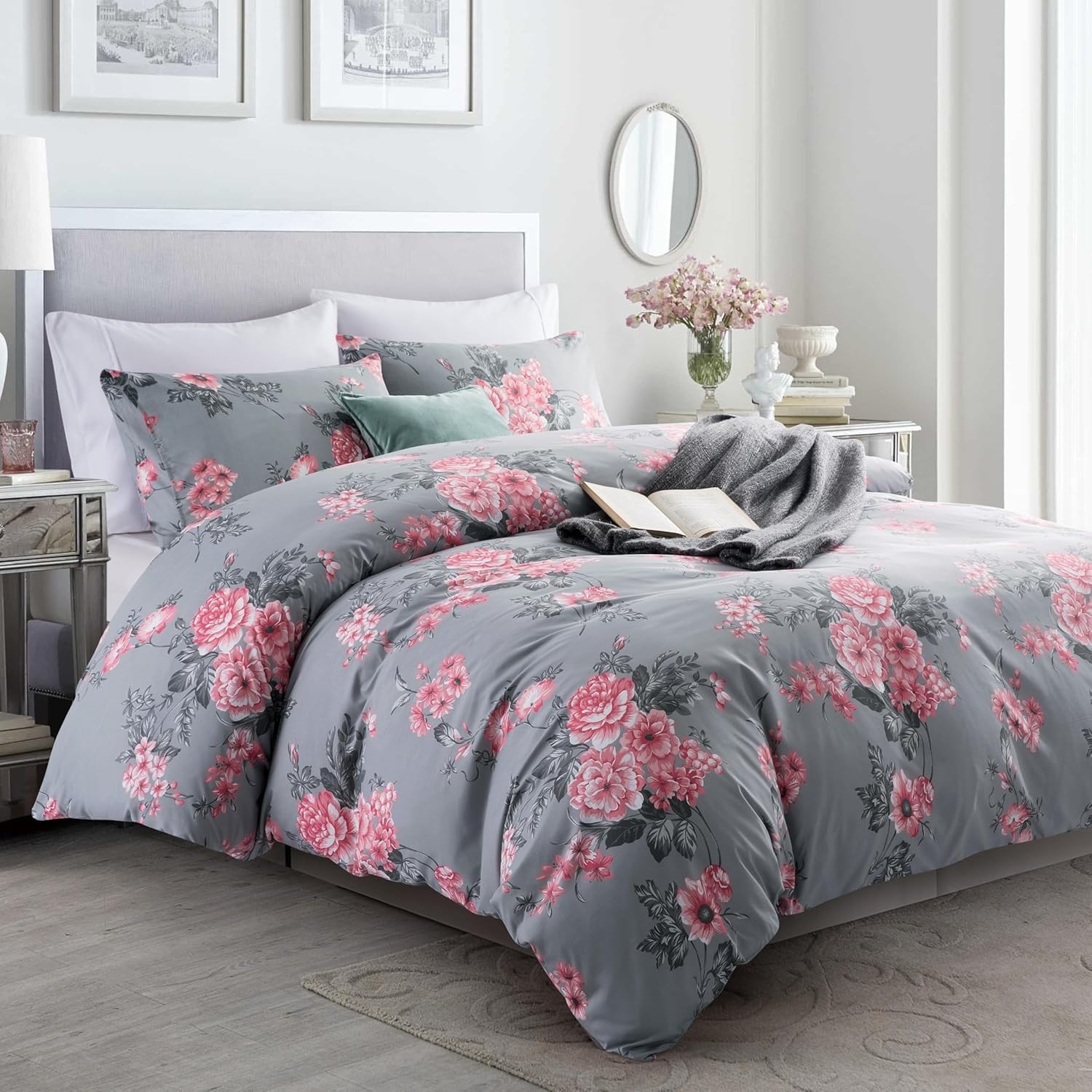 Housse de couette 220x240 douce parure de lit douillette géométrique à carreaux