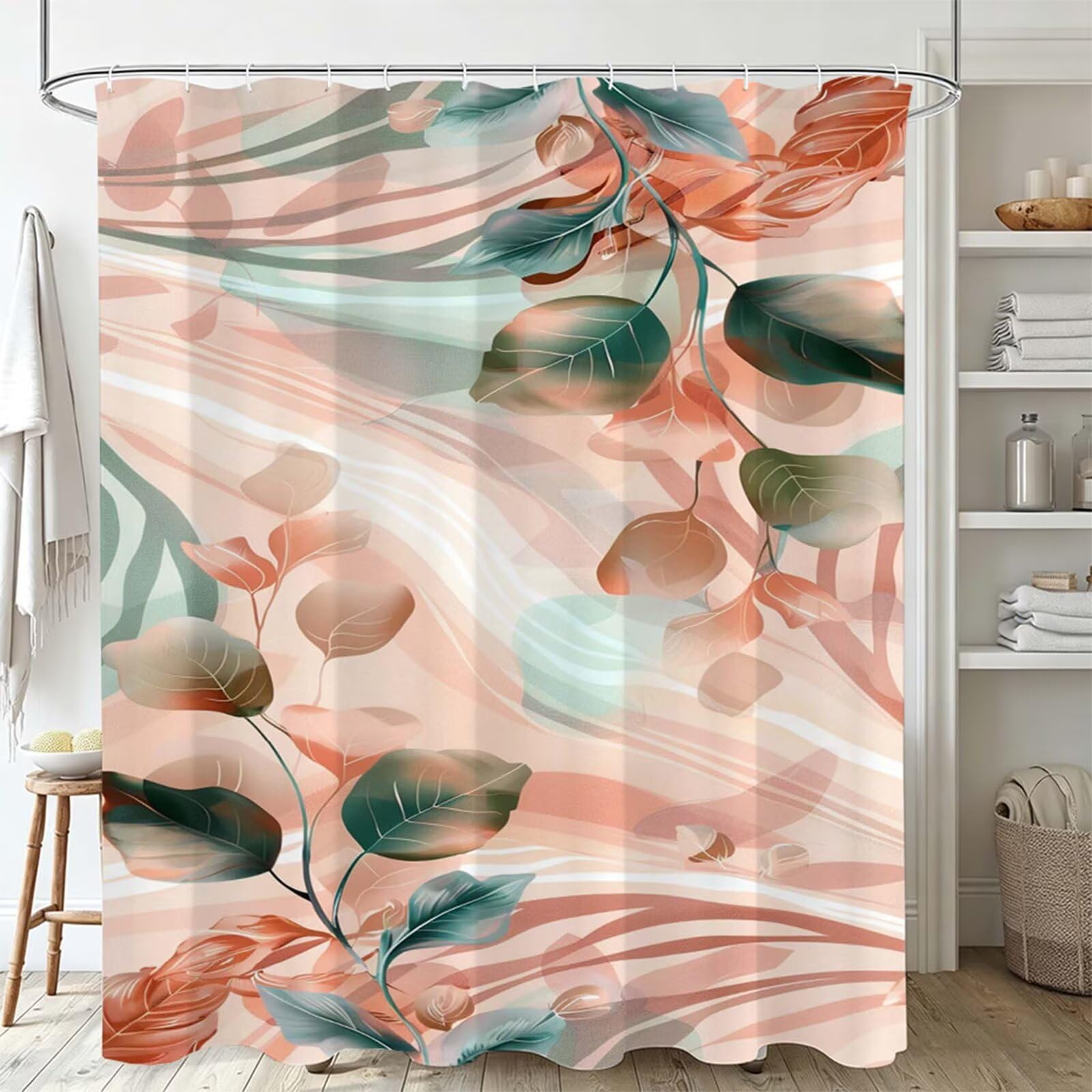 terracotta Tenda Doccia 230x180cm,Tenda per Doccia Tessuto Poliestere Impermeabile Asciugatura Rapida 12 Anelli,Tende Finestra Bagno e Vasca Pieghevole per Angolare Casa Shower Curtain pianta J-506