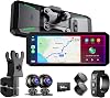 YESOK MT7 7" Cámara para moto frontal y trasera, cámara para moto 1080P | CarPlay inalámbrico y Android Auto, TPMS, IP67 a prueba de agua, Wi-Fi 5GHz y app, incluye tarjeta de 64GB, control con cable, visión nocturna 1