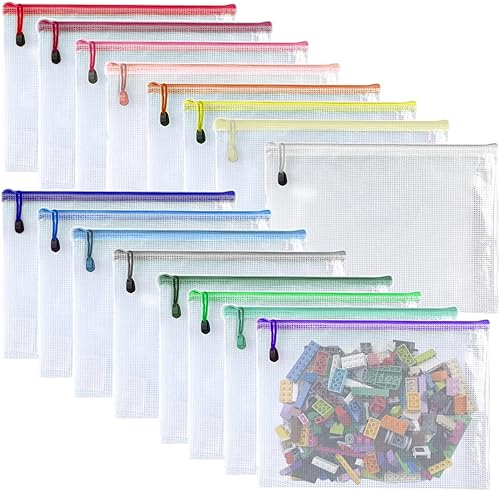 Miniatura 10 de 16 unidades, bolsa de malla con cremallera para documentos y carpetas de plástico con cremallera para suministros de oficina escolar, viajes, juegos