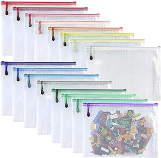 16 PCS-9 x 12 inches-Mesh Zipper Pouch, Plastic Zip File Folders Puzzle Bags for Organizing,for Office Supplies,Travel,Home Storage-Multicolor