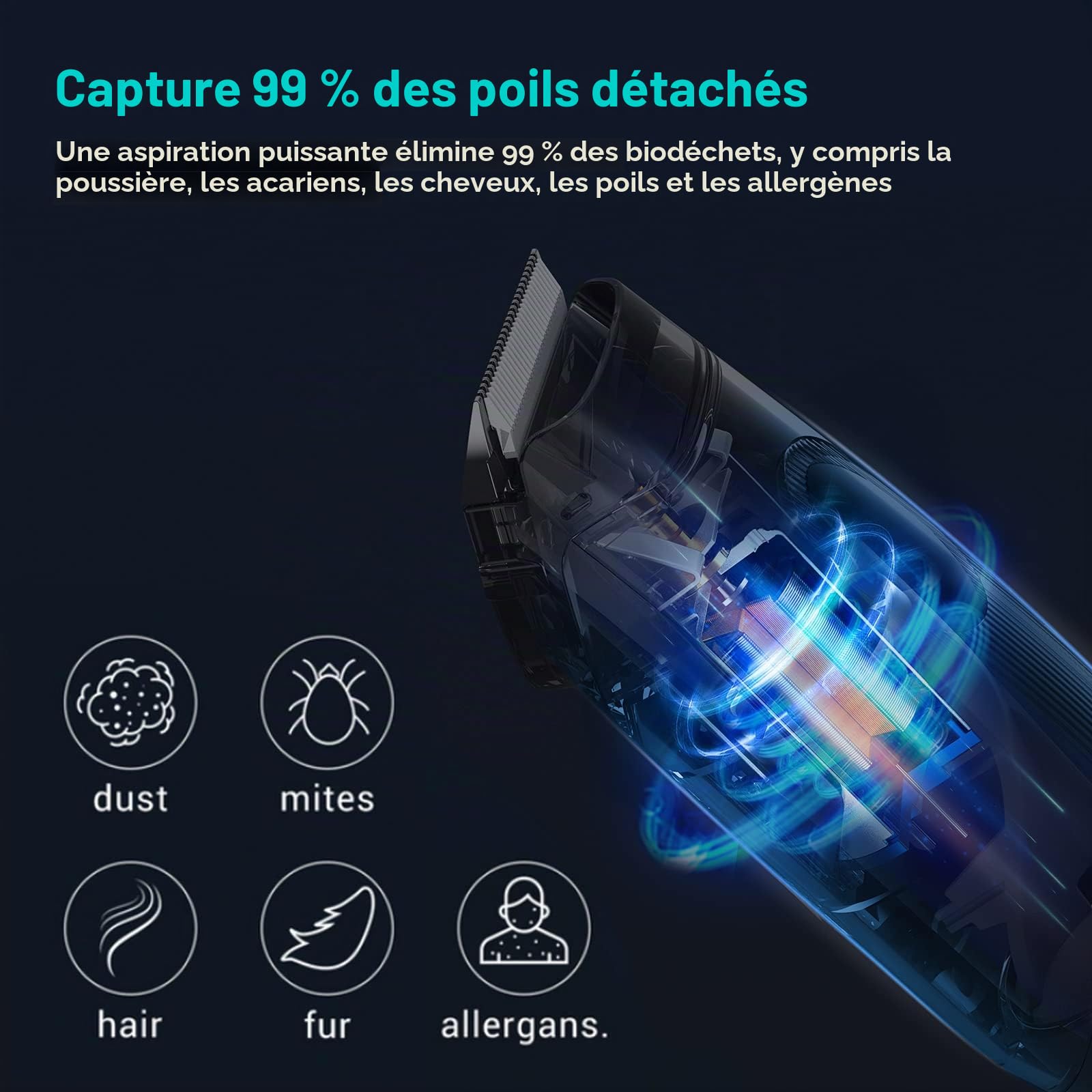 neabot P1 Pro Tondeuse pour Chien/Chat Professionnelle, Aspirateur de Poils pour Animaux, Kit de Toilettage pour Animaux, 5 Outils de Toilettage Éprouvés (Noir)