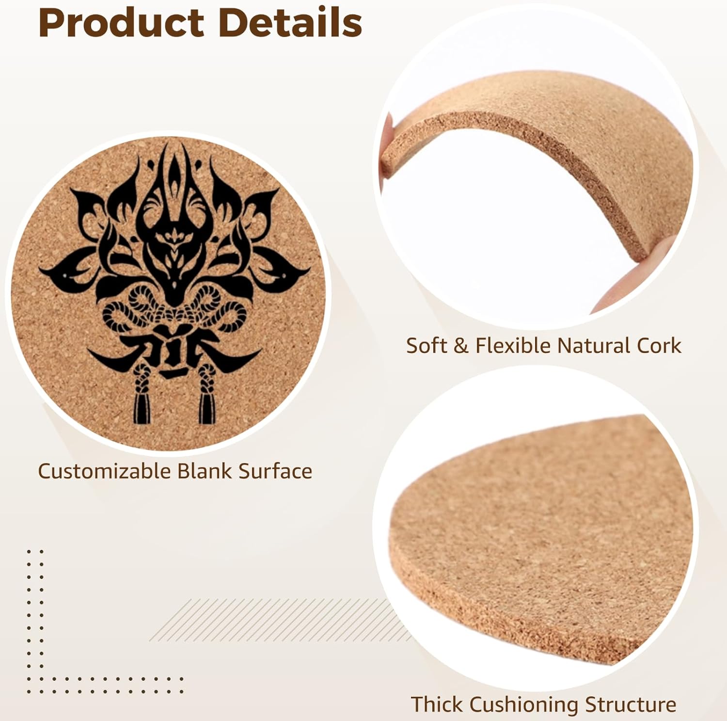 100 Pcs Cork Coasters, 3.5 Inch Round Natural Cork Coasters, Thick Bulk Blank Coaster for Drinks, Heat-Resistant and Non-Slip Cork Pads Coaster for DIY Crafts - Image 5