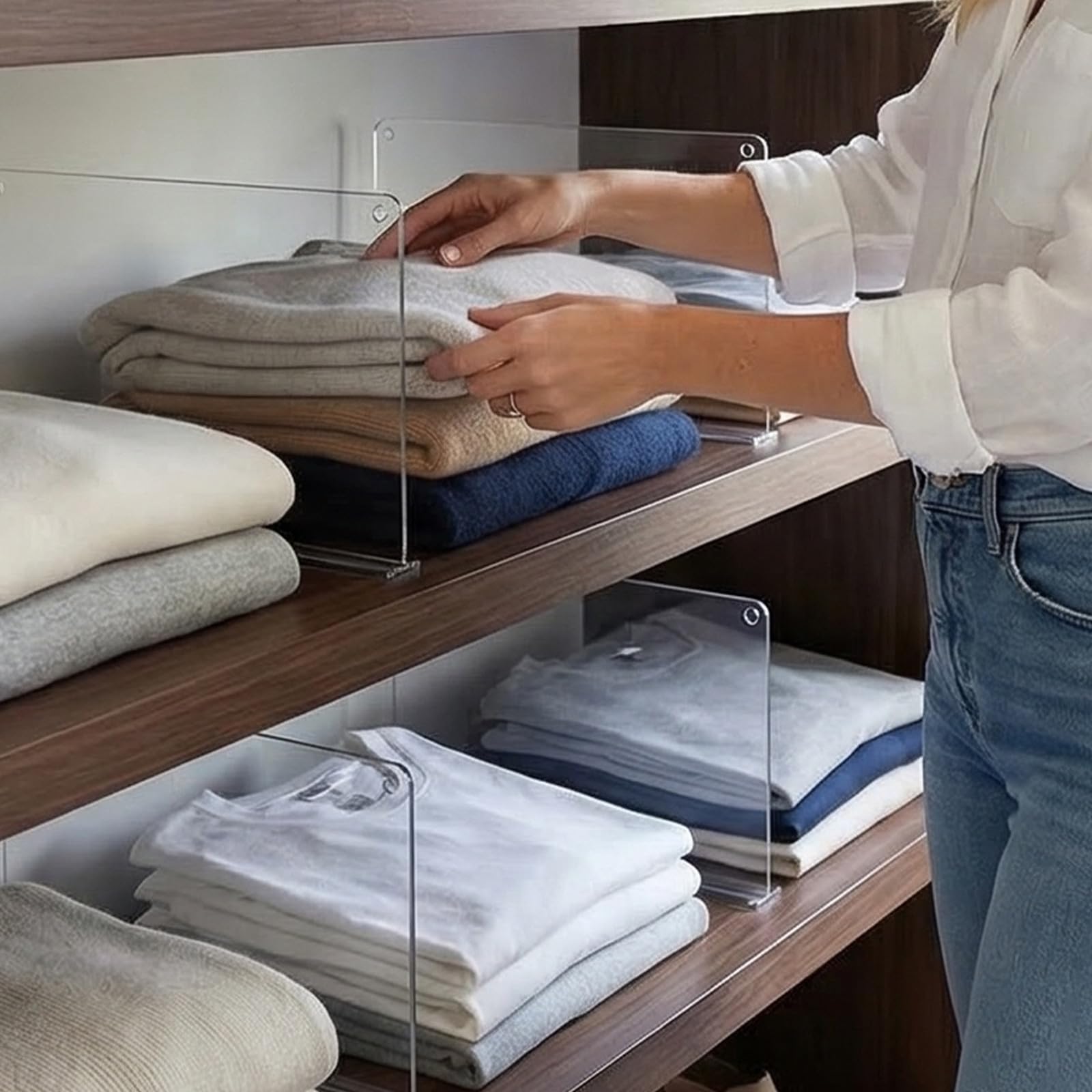 Paquete de 4 separadores de estantes: Organizador de Armario de acrílico Transparente para estantes de Madera - separadores de Almacenamiento Removibles con Cinta Adhesiva para la