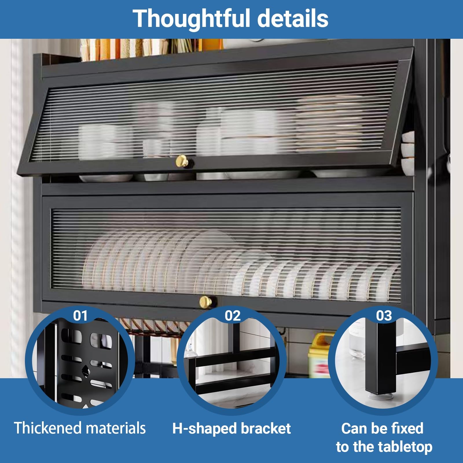Escurreplatos grande de metal de 2 niveles con puerta abatible, cesta extraíble para cubiertos y bandeja de goteo para platos y cuencos