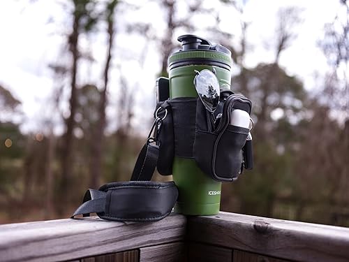 Miniatura 5 de Bottle Caddy Funda para botella de agua de gimnasio con bolsillos laterales con cremallera para tarjetas, llaves, teléfono o cartera para botellas