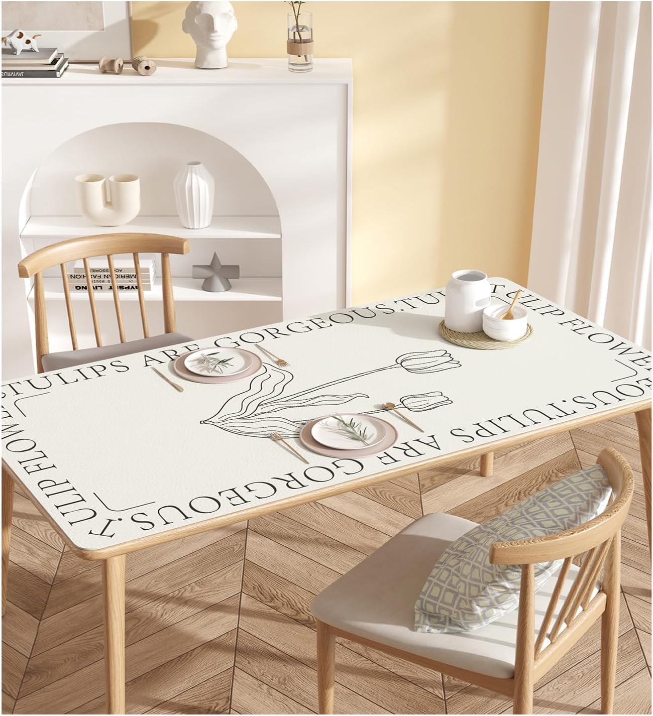 WEAREZ Round Tablecloth Tablecloth, Pu Waterproof and Oilproof and Anti-Scald Material, Tulip/Lily 47.2-62.9in Table Cloth