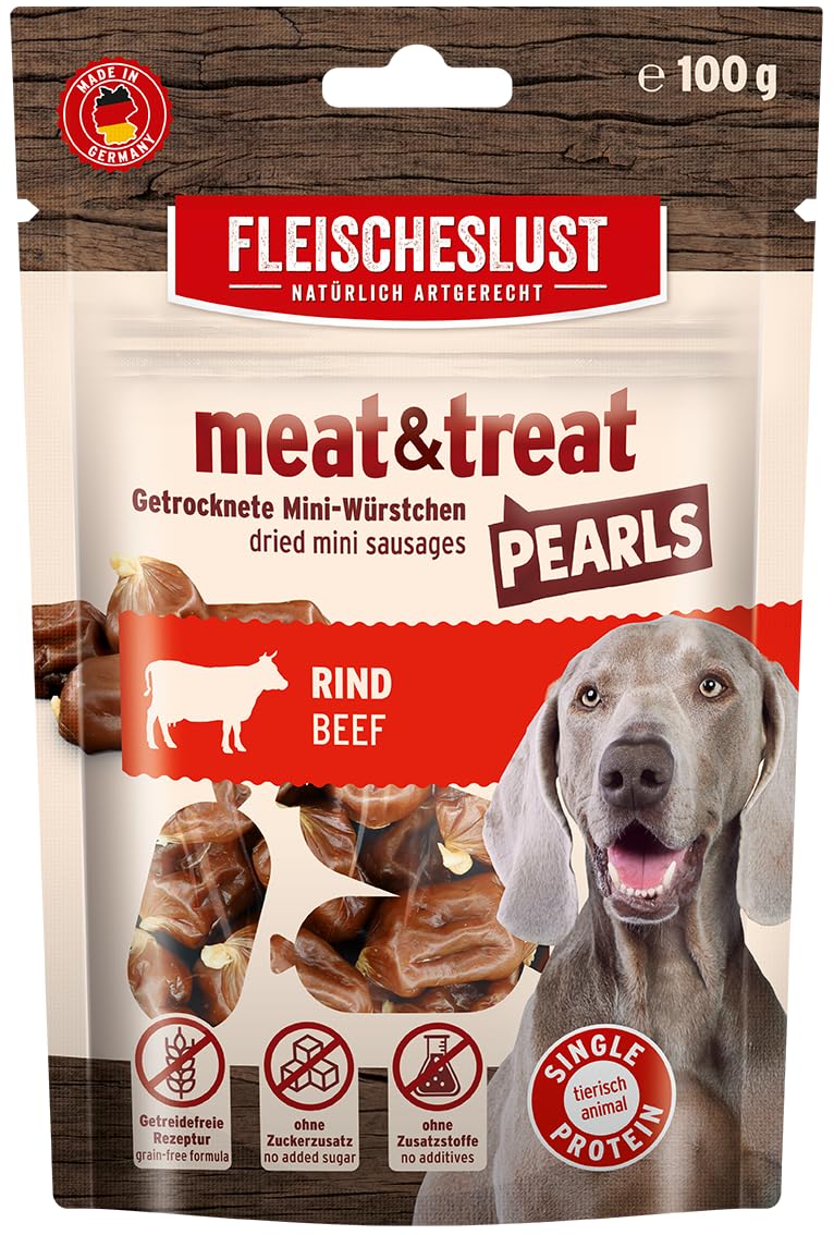 Meat&Treat Pearls Manzo (10 x 100 g), snack per cani senza cereali, snack per l'addestramento dei cani, cibo complementare, snack secco di Fleischeslust