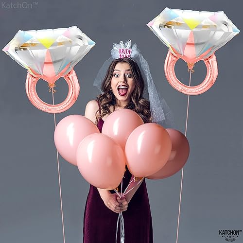 Miniatura 5 de KatchOn, Letras de globos de compromiso de oro rosa con globo de anillo de diamantes, paquete de 3, globos de compromiso de oro rosa para decoración