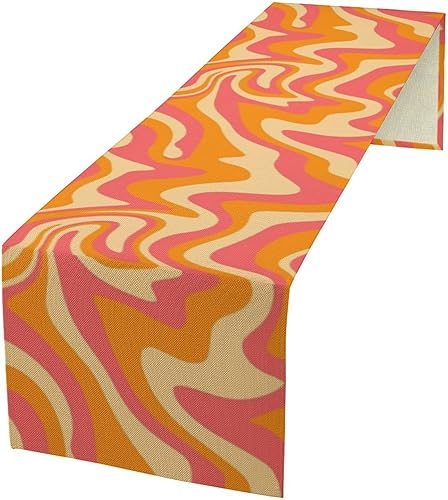 Camino de mesa retro de los años 70, estilo vintage, abstracto, moderno, naranja, bohemio, espiral, ondas, granja, campo, cena, para el hogar,