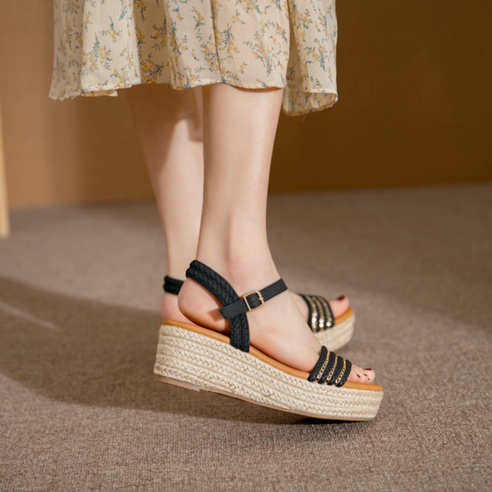 Dajingkj Espadrilles da donna con zeppa 42.99, cinturino alla caviglia, punta aperta e larga, scarpe estive da donna