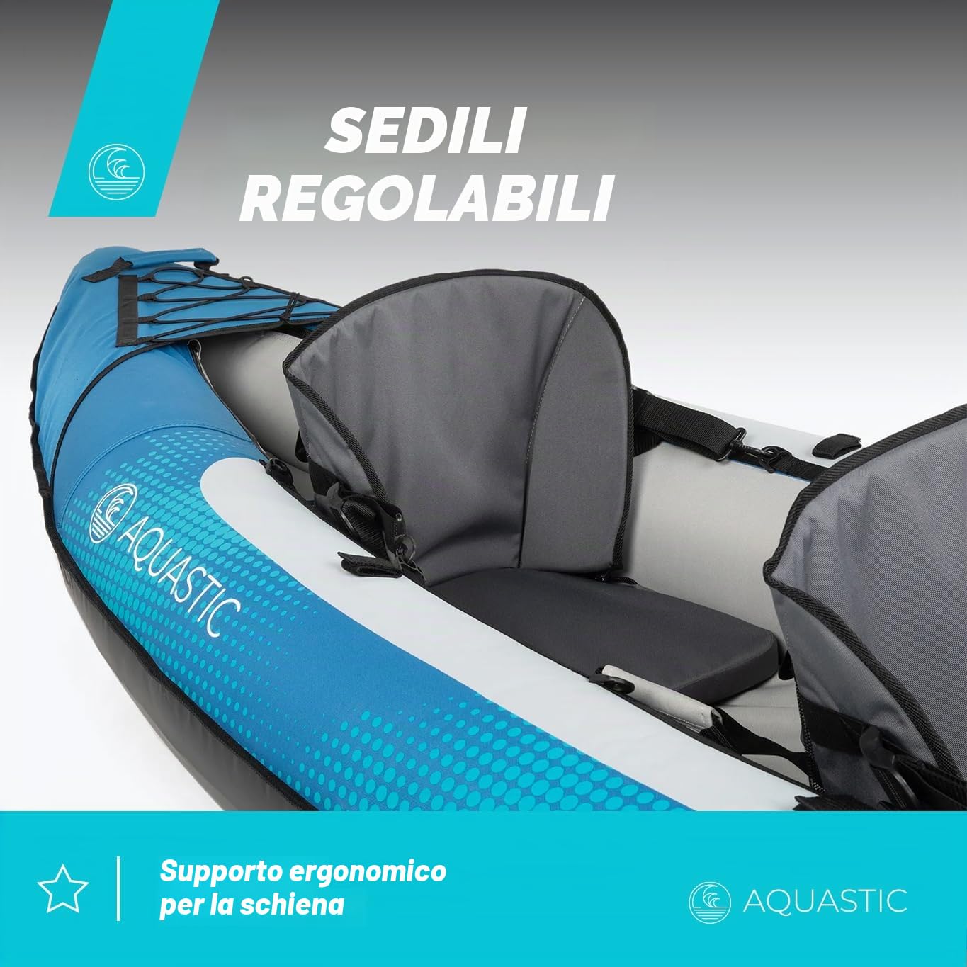 AQUASTIC Kayak Delf 11'0" Kayak gonfiabile per 2 persone in set con due posti, pompa, pinna e copertura da acqua blu con dimensioni 335x96 cm Perfetto per rafting e gite Robusto materiale in PVC