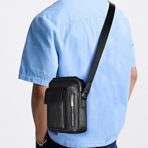Miniatura 7 de Bolso cruzado pequeño para hombre, de piel sintética, bolso de mensajero, bolsa cruzada, bolsa de hombro, bolsa de pecho, trabajo, viajes al aire