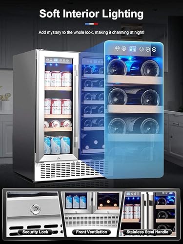 Miniatura 5 de Aobosi - Refrigerador de bebidas y vino de 24 pulgadas, zona doble, 2 en 1, refrigerador de bebidas de vino con control de temperatura