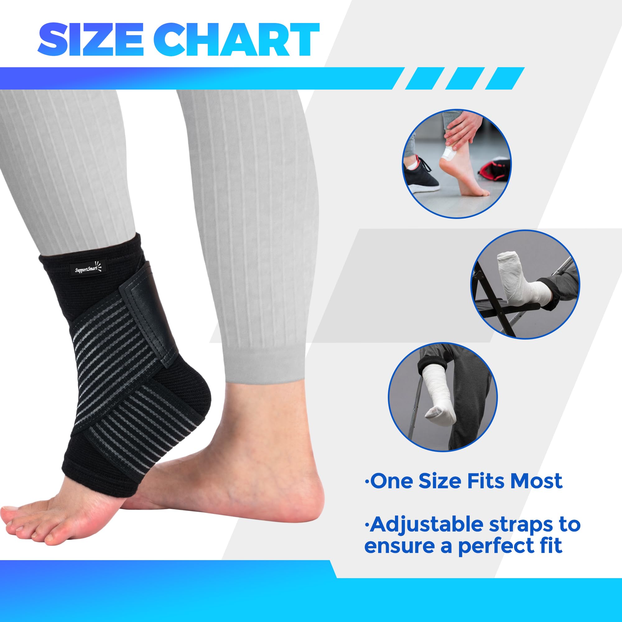 SUPPORTSMART Smart Ankle Brace - Compression Sleeve for Sprained Ankle, Heel Support for Plantar Fasciitis Relief Achilles Tendonitis, Ankle wrap for Pain Relief, Women & Men