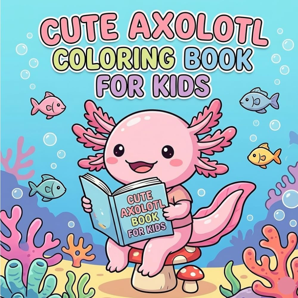 CUTE AXOLOTL COLORING BOOK FOR KIDS: Size 8.5*8.5 | Pages 104 | 50 Large Image of Funny,Happy,Playful Axolotl | BOYS & GIRLS | Color Test Page Included
