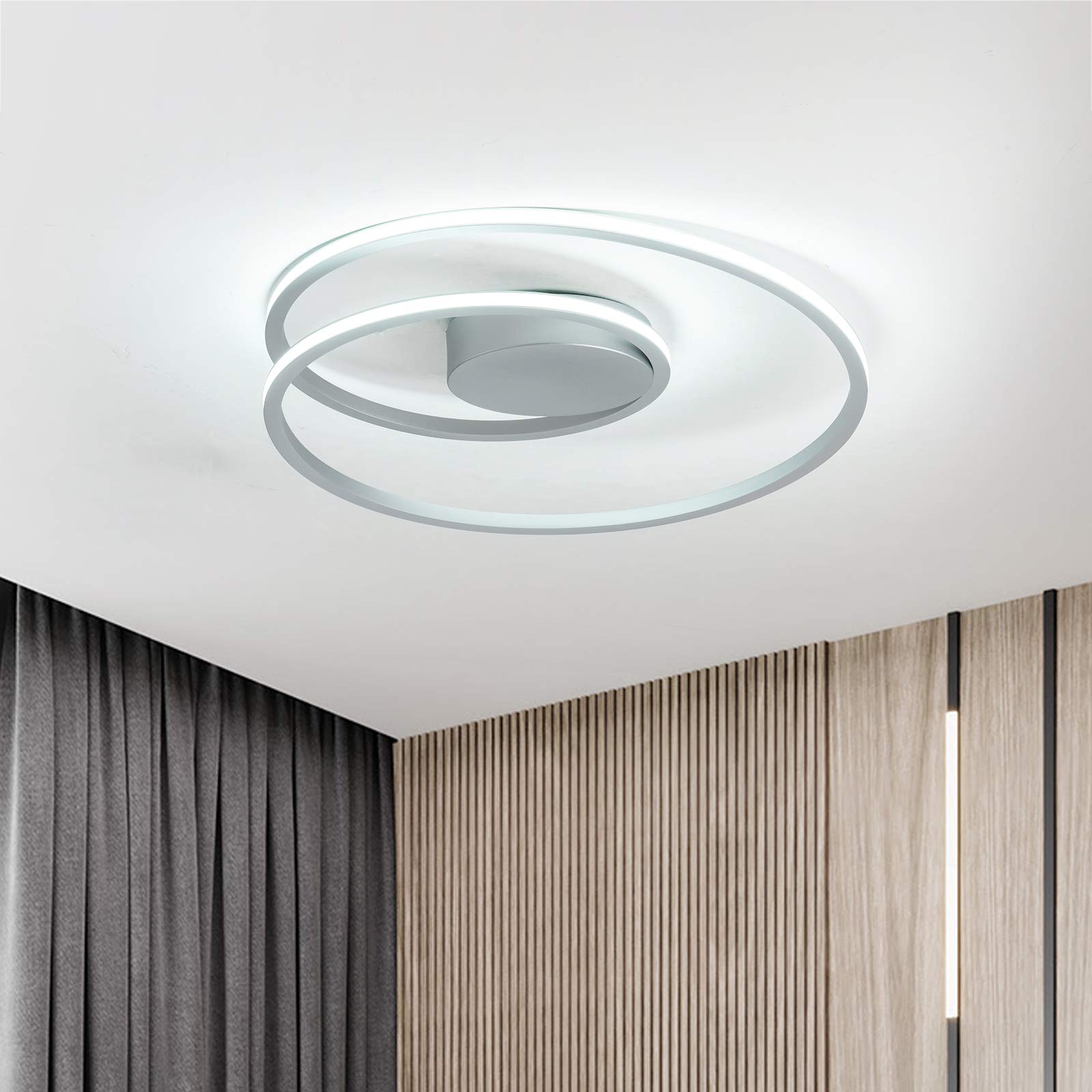 madem modern led ceiling light 20.5'' dimmable flush mount led ceiling light 47w chic foyer hanging light fixture for living room bedroom,6000k cool white,silver
