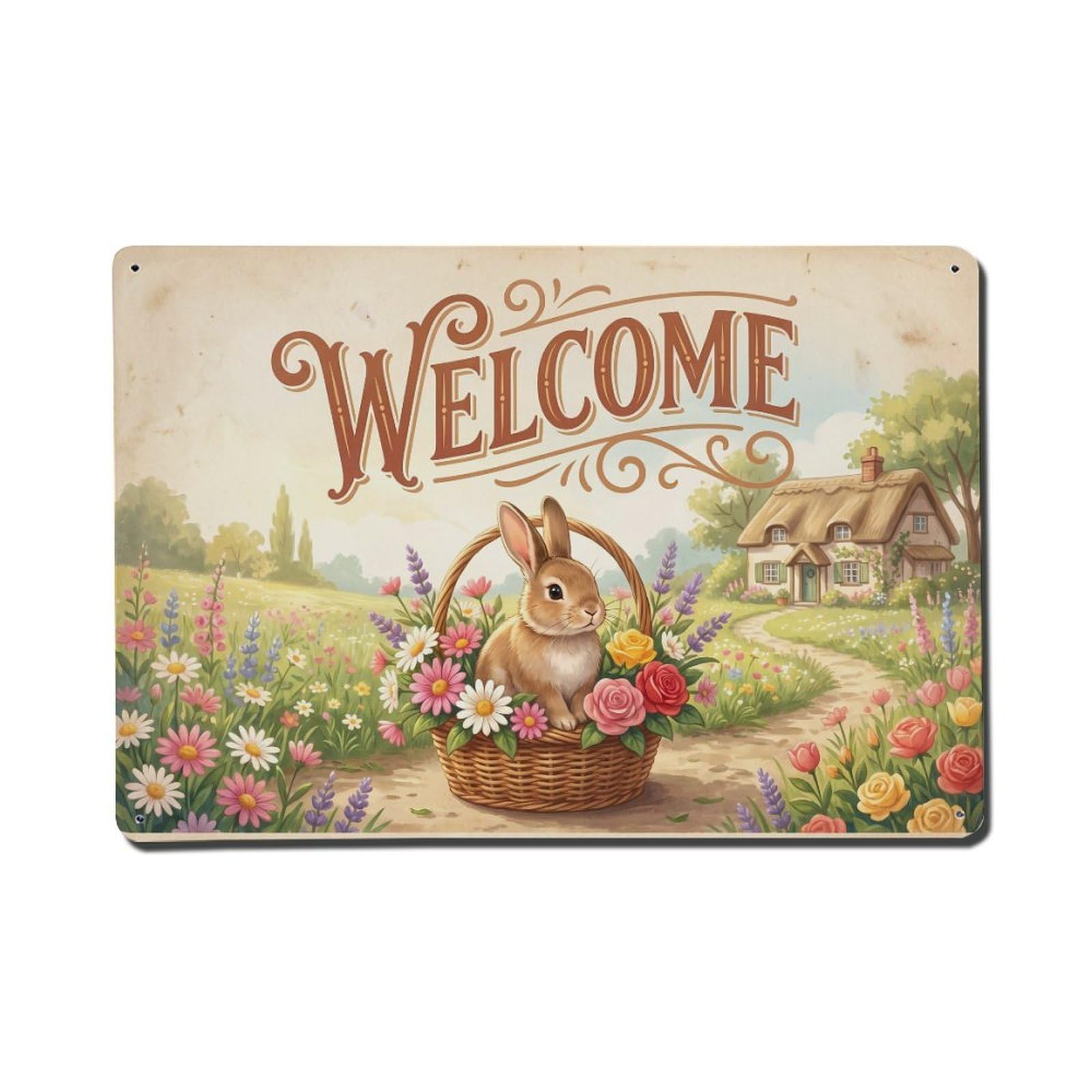 Vintage Welcome Bunny Easter Joy Metal Tin Sign