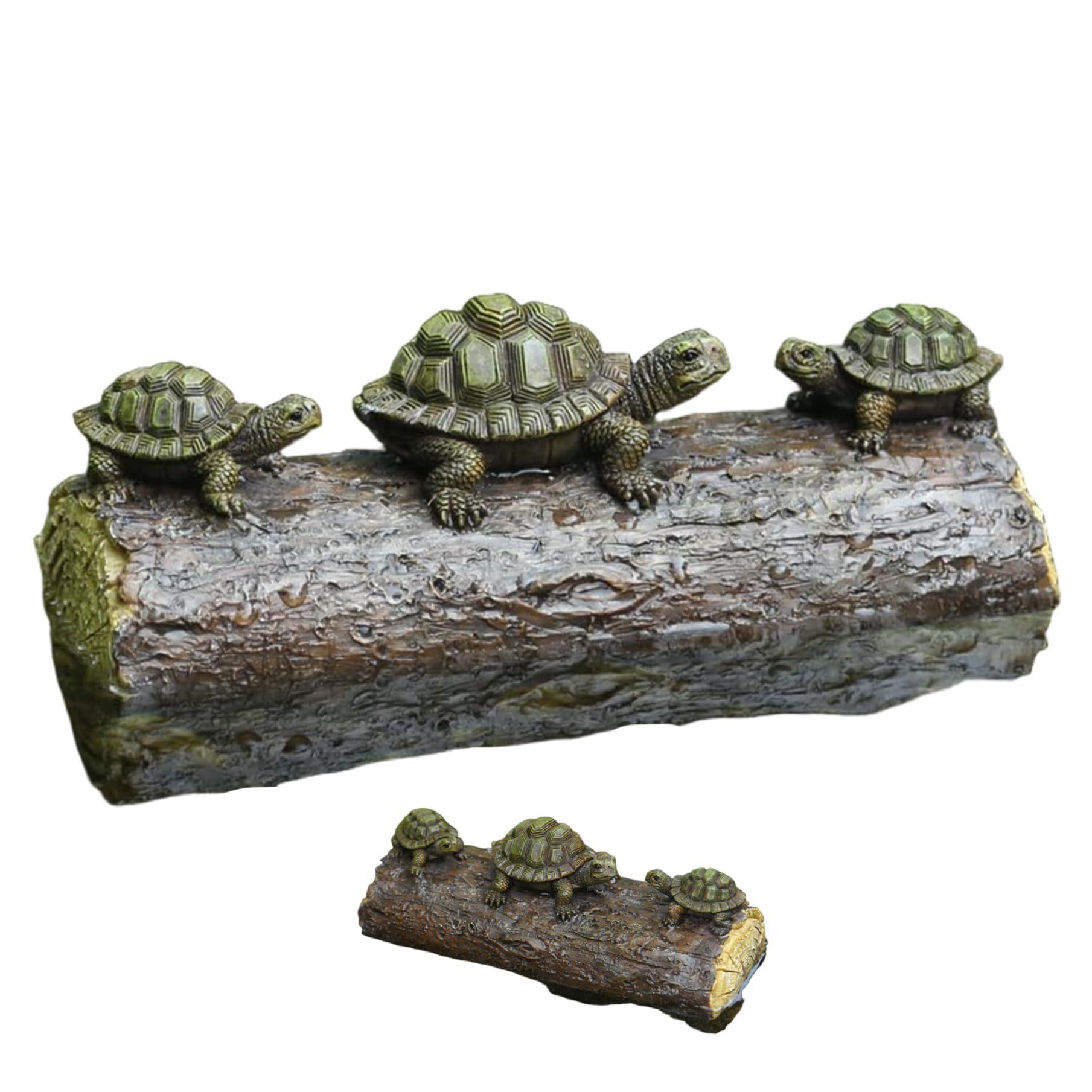 Uanqfegy 1Pc Realistic Resin Turtle Pond Decor, Floating Turtle Figurines With Log For Outdoor Indoor Water Feature Garden Decoration