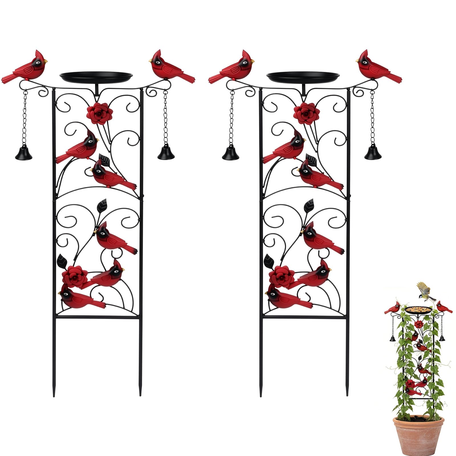 2 graticci da giardino in metallo cardinale per piante rampicanti da 89 cm per piante da bagno per uccelli graticcio decorazione cardinale mangiatoia per uccelli per esterni giardino prato