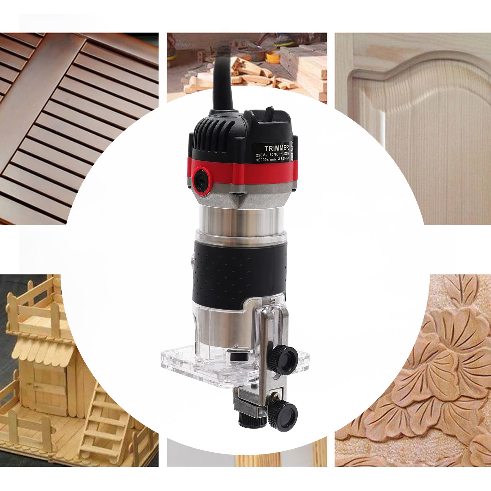 Fresadora profesional de 6,35 mm (1/4 pulgadas), fresadora de cantos eléctrica, fresadora de cantos, fresadora de madera, herramienta para acabado de superficies, corte de curvas, 800 W